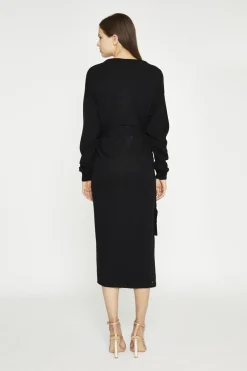 Glamorous Prom|Day Dresses|Women's Black Tie-Waist Knitted Midi-Dress -