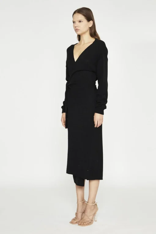 Glamorous Prom|Day Dresses|Women's Black Tie-Waist Knitted Midi-Dress -
