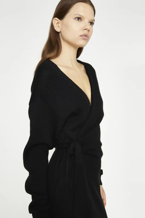 Glamorous Prom|Day Dresses|Women's Black Tie-Waist Knitted Midi-Dress -