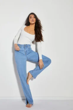Glamorous High Waisted Jeans|Straight Leg Jeans|Womens Bright Bleach Blue High Waisted Straight Leg Jeans wi -