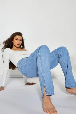 Glamorous High Waisted Jeans|Straight Leg Jeans|Womens Bright Bleach Blue High Waisted Straight Leg Jeans wi -