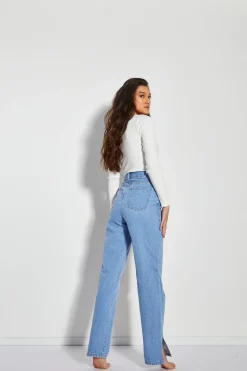 Glamorous High Waisted Jeans|Straight Leg Jeans|Womens Bright Bleach Blue High Waisted Straight Leg Jeans wi -