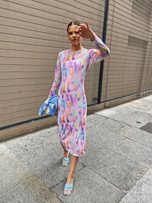 Glamorous Day Dresses|Midi & Midaxi Dresses|womens Multi Blurred Print Midi-Dress -