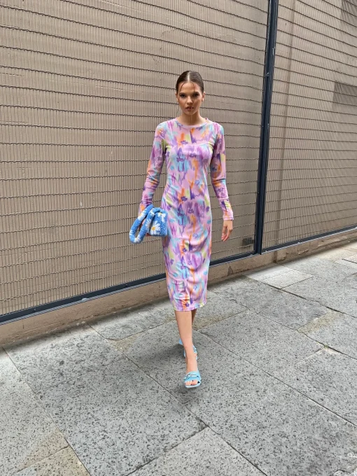 Glamorous Day Dresses|Midi & Midaxi Dresses|womens Multi Blurred Print Midi-Dress -