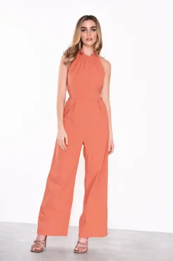 Glamorous Jumpsuits|Wide Leg Trousers|Womens Orange Rust Tie Back Wide Leg Jumpsuit -