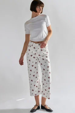 Glamorous Chic Escapes|Womens White Ditsy Denim Jeans -