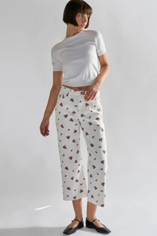 Glamorous Chic Escapes|Womens White Ditsy Denim Jeans -