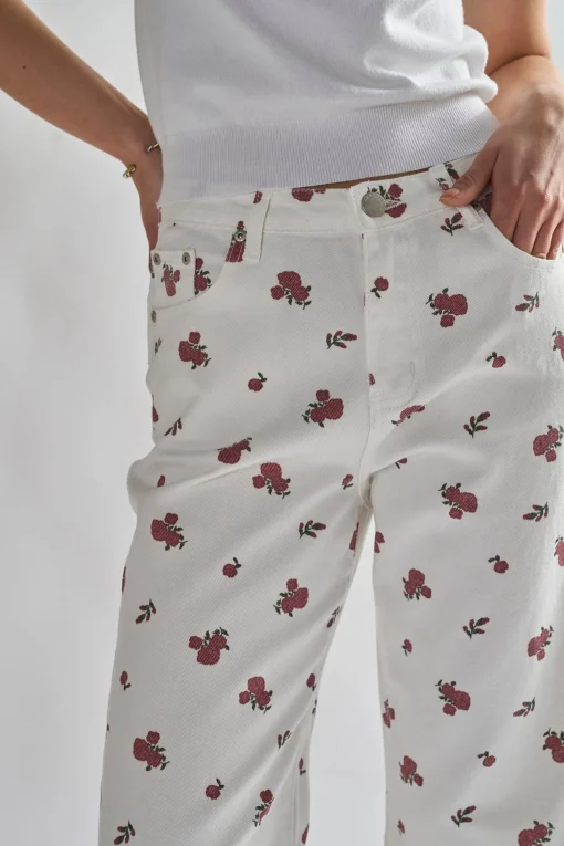 Glamorous Chic Escapes|Womens White Ditsy Denim Jeans -