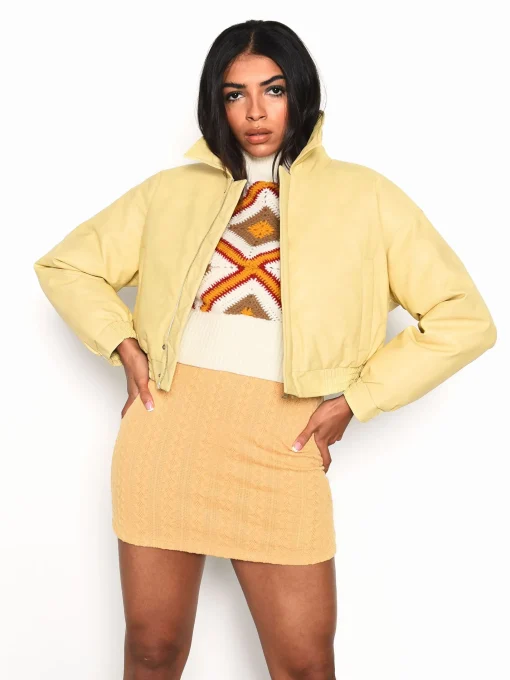 Glamorous Faux Fur & Leather|Jackets|Yellow Cropped Faux Leather Jacket -