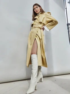 Glamorous Faux Fur & Leather|Longline Coats|Yellow Faux Leather Longline Trench Coat -