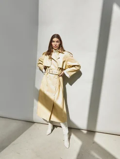 Glamorous Faux Fur & Leather|Longline Coats|Yellow Faux Leather Longline Trench Coat -