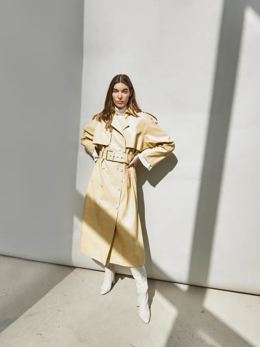 Glamorous Faux Fur & Leather|Longline Coats|Yellow Faux Leather Longline Trench Coat -
