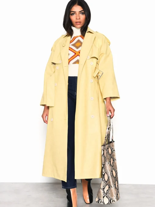 Glamorous Faux Fur & Leather|Longline Coats|Yellow Faux Leather Longline Trench Coat -