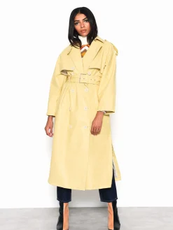Glamorous Faux Fur & Leather|Longline Coats|Yellow Faux Leather Longline Trench Coat -
