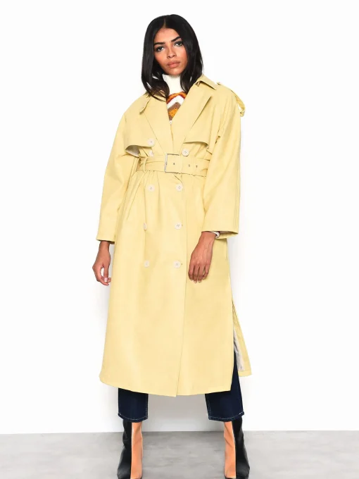 Glamorous Faux Fur & Leather|Longline Coats|Yellow Faux Leather Longline Trench Coat -