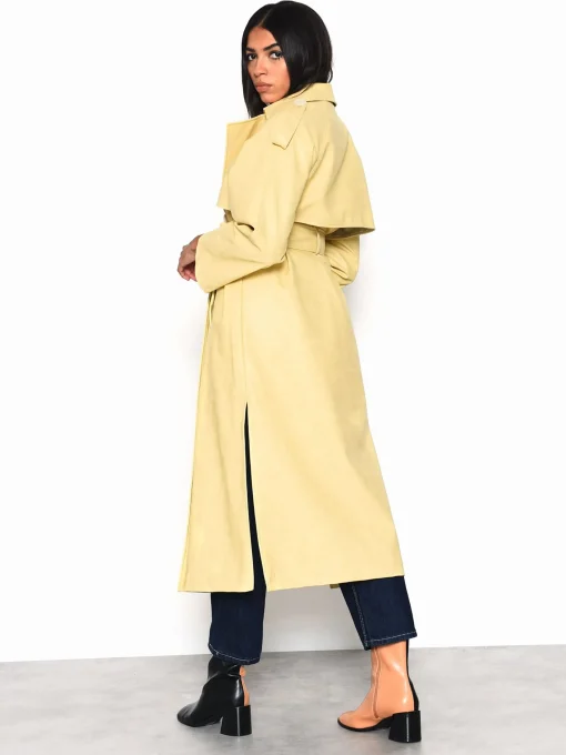 Glamorous Faux Fur & Leather|Longline Coats|Yellow Faux Leather Longline Trench Coat -