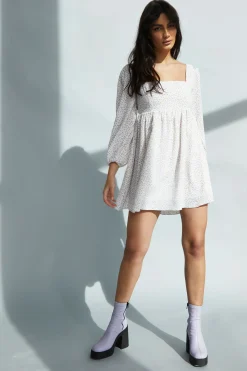 Glamorous Mini Dresses|Mini Dresses|Yellow Mini Ditsy Square Neck Shift Mini Dress -