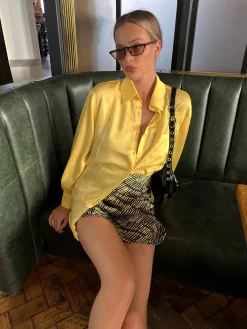Glamorous Blouses & Shirts|Yellow Oversized Button Front Shirt -