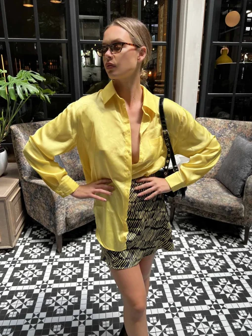 Glamorous Blouses & Shirts|Yellow Oversized Button Front Shirt -