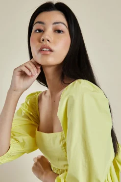 Glamorous Mini Dresses|Mini Dresses|Yellow Puff shoulder Tie Back Mini Dress -