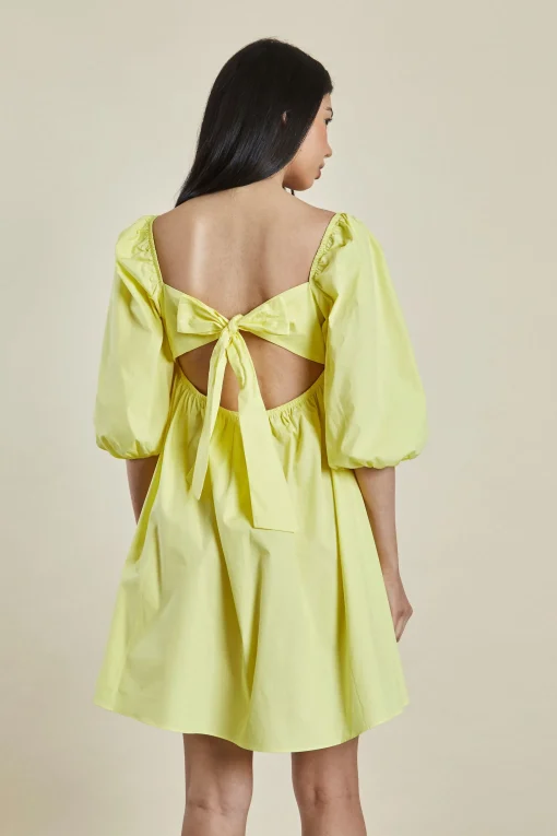 Glamorous Mini Dresses|Mini Dresses|Yellow Puff shoulder Tie Back Mini Dress -
