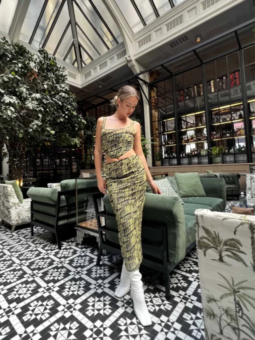 Glamorous Going Out Skirts|Co-ords|Yellow Sketch Stripe Mesh Midi Skirt -