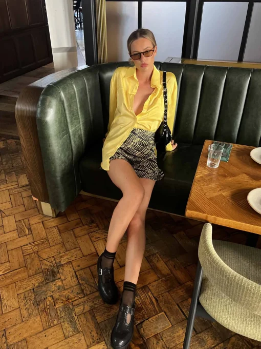 Glamorous Go To Partywear|Mini Skirts|Yellow Sketch Stripe Bias Cut Mini Skirt -