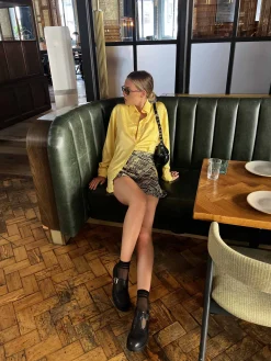 Glamorous Go To Partywear|Mini Skirts|Yellow Sketch Stripe Bias Cut Mini Skirt -