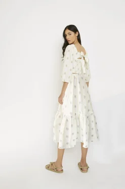 Glamorous Midi & Midaxi Skirts|Yellow Stripe Flower Ruffle Midi Skirt -