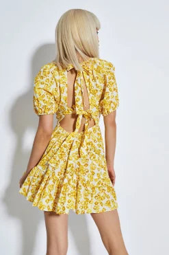 Glamorous Chic Escapes|Mini Dresses|Yellow Texture Ditsy Open Back Mini Dress -