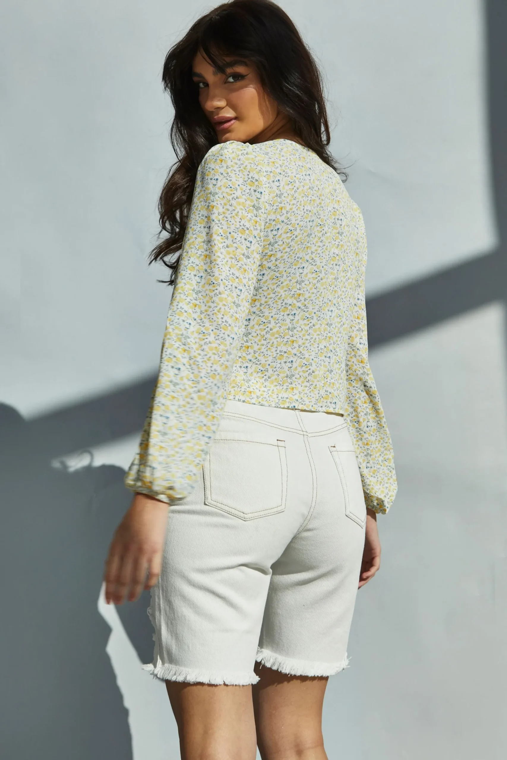 Glamorous Blouses & Shirts|Yellow Vintage daisy V-Neck Button Front Blouse -