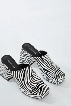 Glamorous Go To Partywear|Heels|Zebra Print Block Heel Mules -
