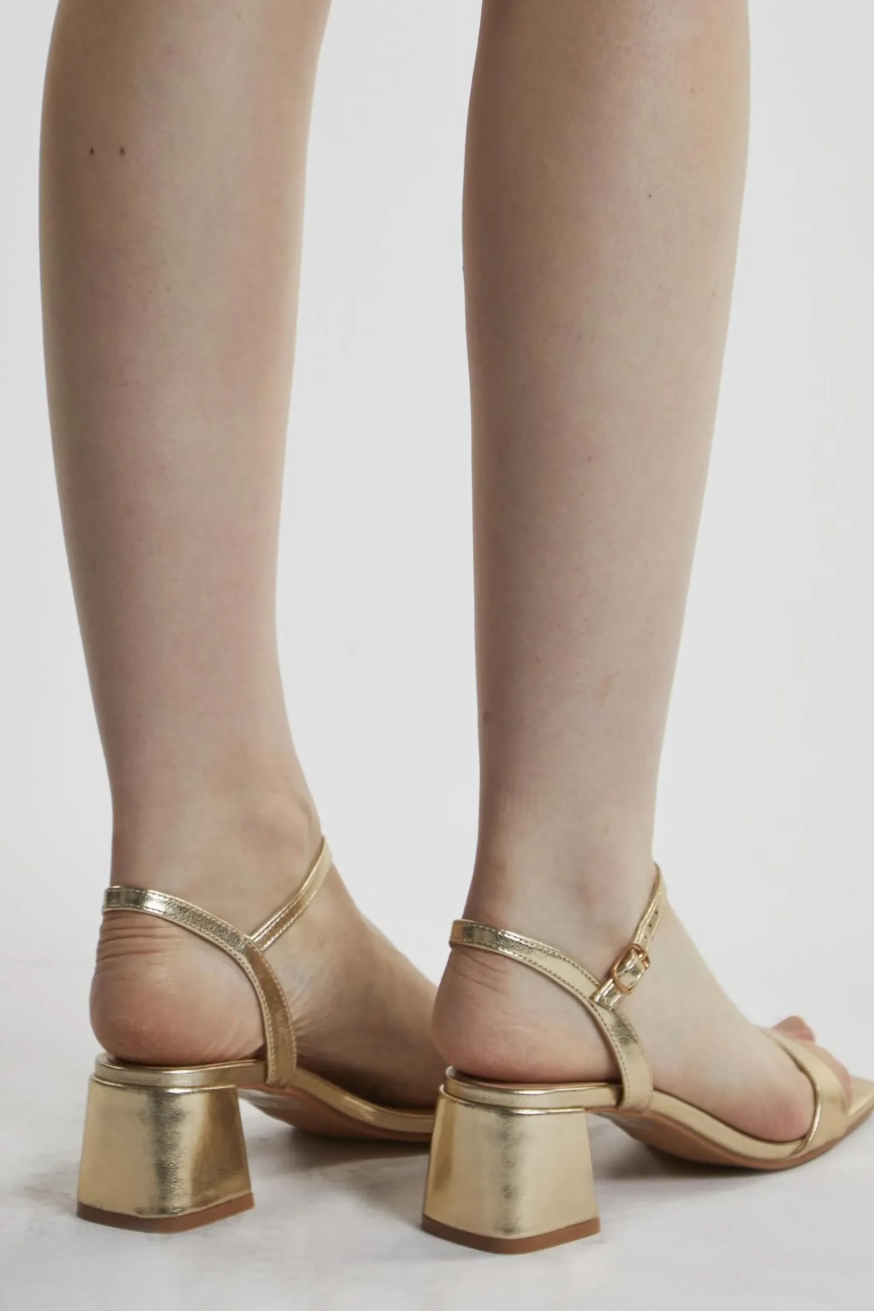 Glamorous Heels|Gold Block-Heel Shoe -