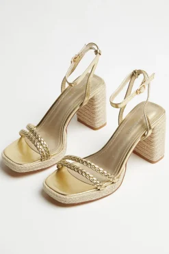 Glamorous Heels|Gold Braided Espadrille-Heels -