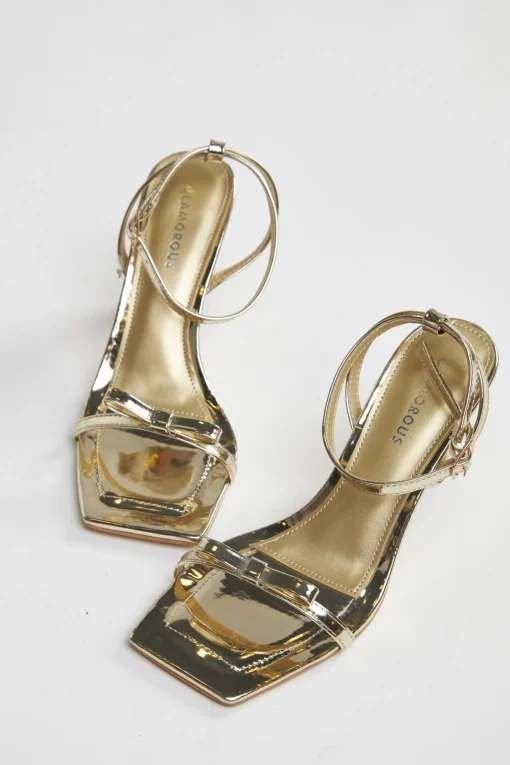 Glamorous Best Dressed Guest|Heels|Gold Strappy Bow Barely There-Heels -