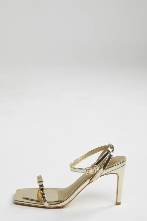 Glamorous Best Dressed Guest|Heels|Gold Strappy Bow Barely There-Heels -