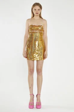 Glamorous Go To Partywear|Party Dresses|Gold-Pink Sequin Lace-Up Back Mini-Dress -