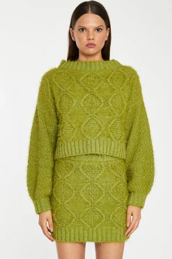 Glamorous Workwear|Co-ords|Grass-Green Cable-Knit Long Sleeve Jumper -
