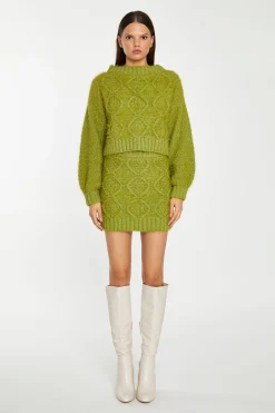 Glamorous Workwear|Co-ords|Grass-Green Cable-Knit Long Sleeve Jumper -