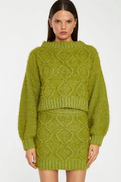 Glamorous Workwear|Co-ords|Grass-Green Cable-Knit Mini-Skirt -