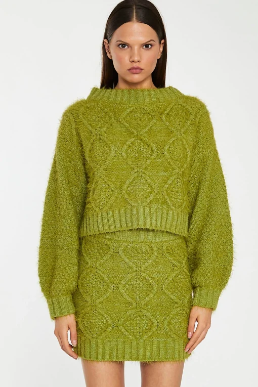 Glamorous Workwear|Co-ords|Grass-Green Cable-Knit Mini-Skirt -