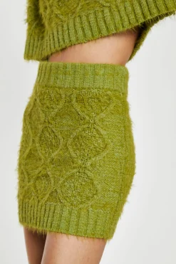 Glamorous Workwear|Co-ords|Grass-Green Cable-Knit Mini-Skirt -