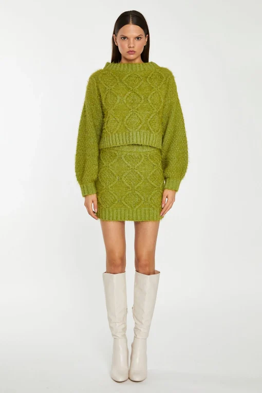 Glamorous Workwear|Co-ords|Grass-Green Cable-Knit Mini-Skirt -