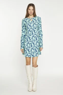 Glamorous Day Dresses|Mini Dresses|Green Abstract-Bubble Long-Sleeve Mini-Dress -