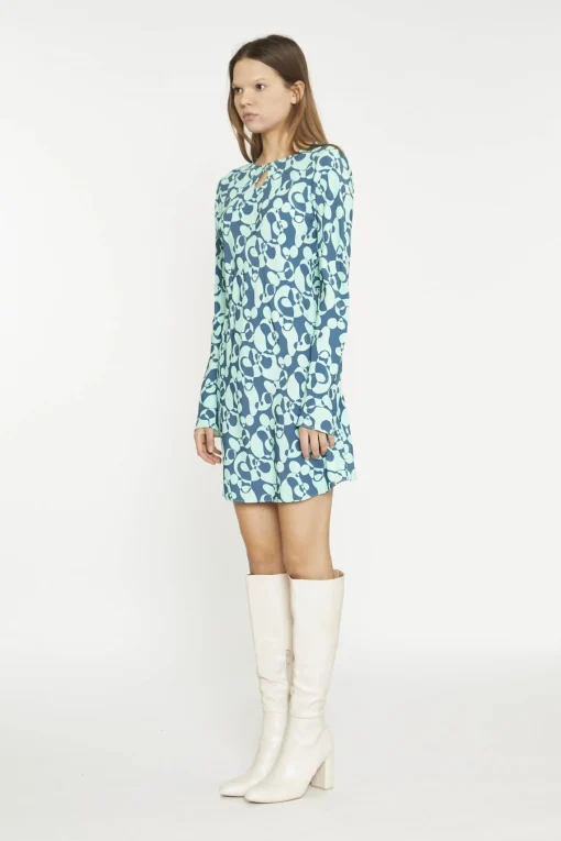 Glamorous Day Dresses|Mini Dresses|Green Abstract-Bubble Long-Sleeve Mini-Dress -