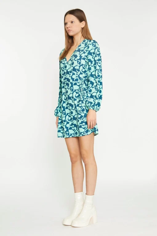 Glamorous Day Dresses|Wrap Dressses|Green Abstract-Bubble V-Neck Wrap Mini Dress -