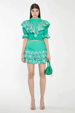 Glamorous Best Dressed Guest|Chic Escapes|Green Broderie Ruffle Crop Top -