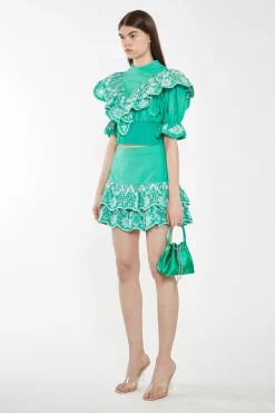 Glamorous Best Dressed Guest|Chic Escapes|Green Broderie Ruffle Crop Top -