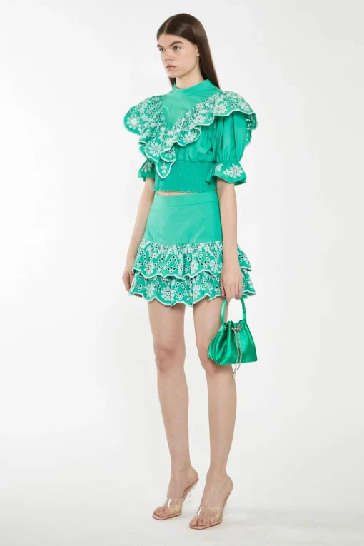Glamorous Best Dressed Guest|Chic Escapes|Green Broderie Ruffle Crop Top -