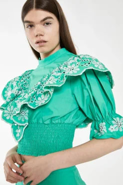 Glamorous Best Dressed Guest|Chic Escapes|Green Broderie Ruffle Crop Top -